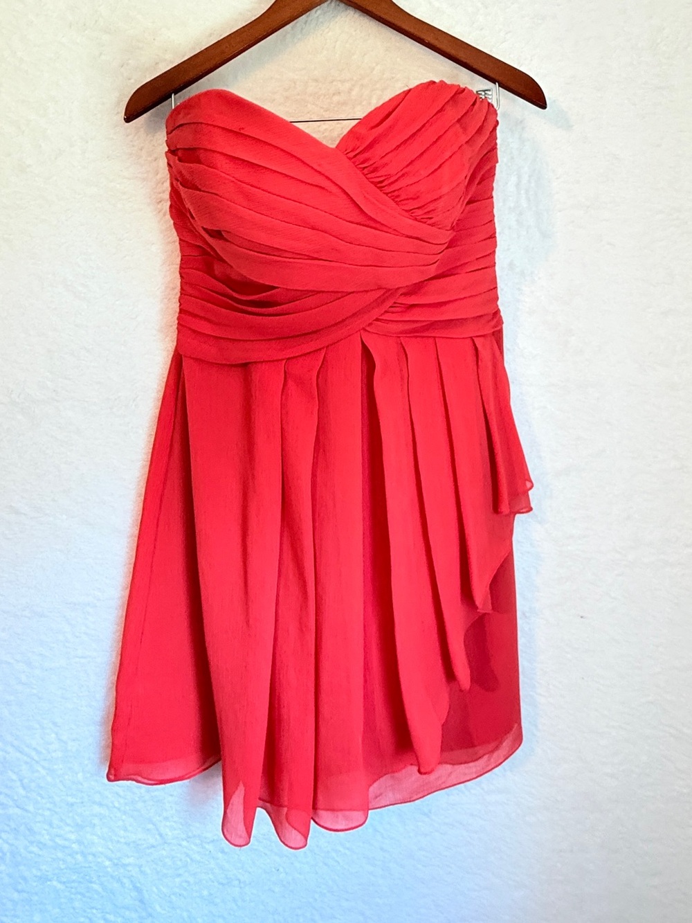 Davids Bridal Coral Pink Strapless Chiffon Bridesmaid Dress 12
